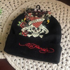 Ed Hardy Women’s Beanie Hats with Skull and Roses Design